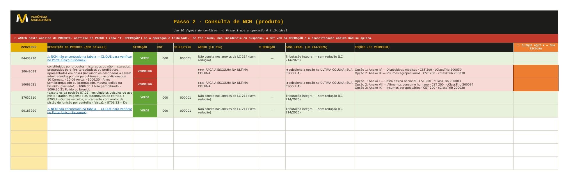 Aba de Consulta NCM do Classificador Automático NCM · IBS/CBS Magalhães
